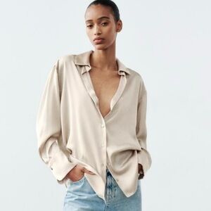 Zara The Satin Effect Oversized Blouse